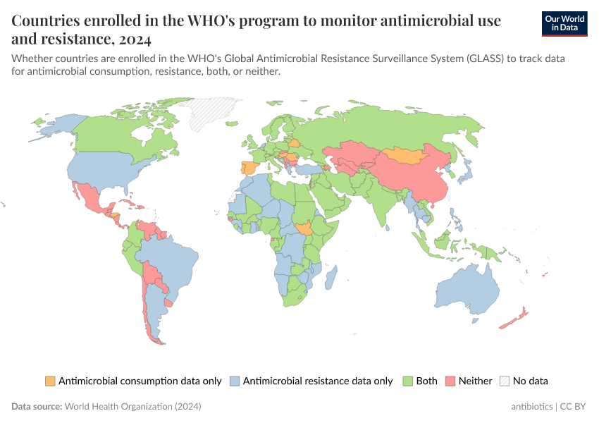 A thumbnail of the "Countries enrolled in the WHO's program to monitor antimicrobial use and resistance" chart