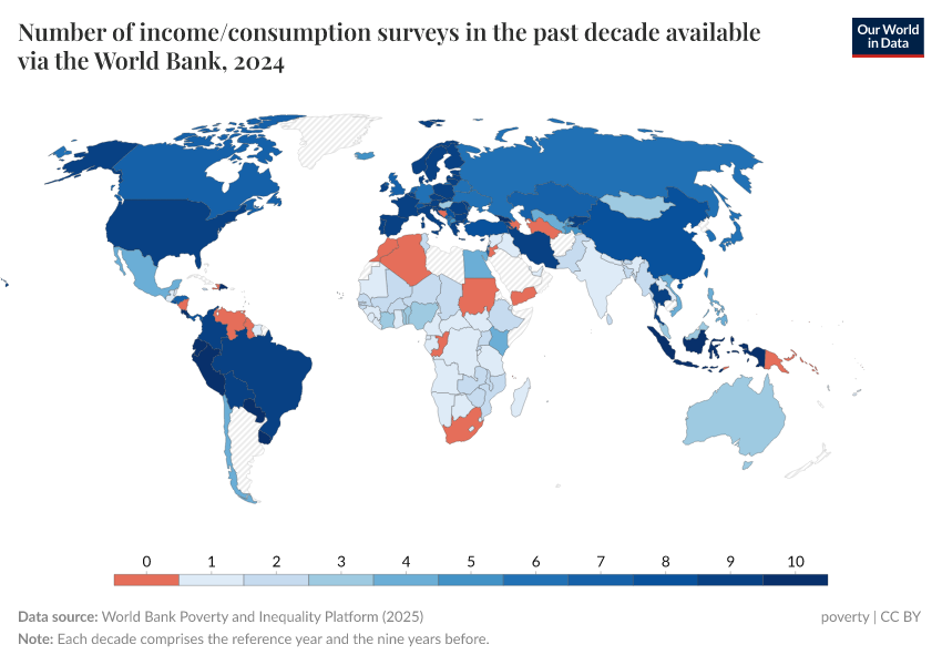 A thumbnail of the "Number of income/consumption surveys in the past decade available via the World Bank" chart