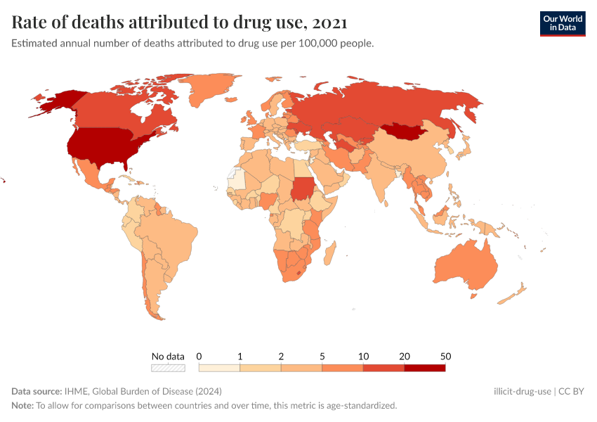 A thumbnail of the "Rate of deaths attributed to drug use" chart
