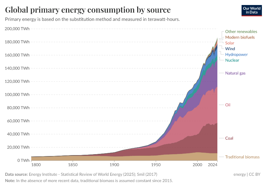Global primary energy consumption by source