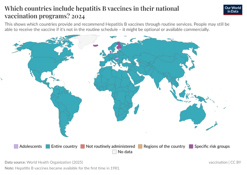 A thumbnail of the "Which countries include hepatitis B vaccines in their national vaccination programs?" chart