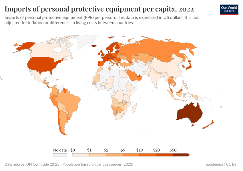 A thumbnail of the "Imports of personal protective equipment per capita" chart