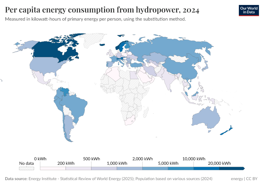 A thumbnail of the "Per capita energy consumption from hydropower" chart