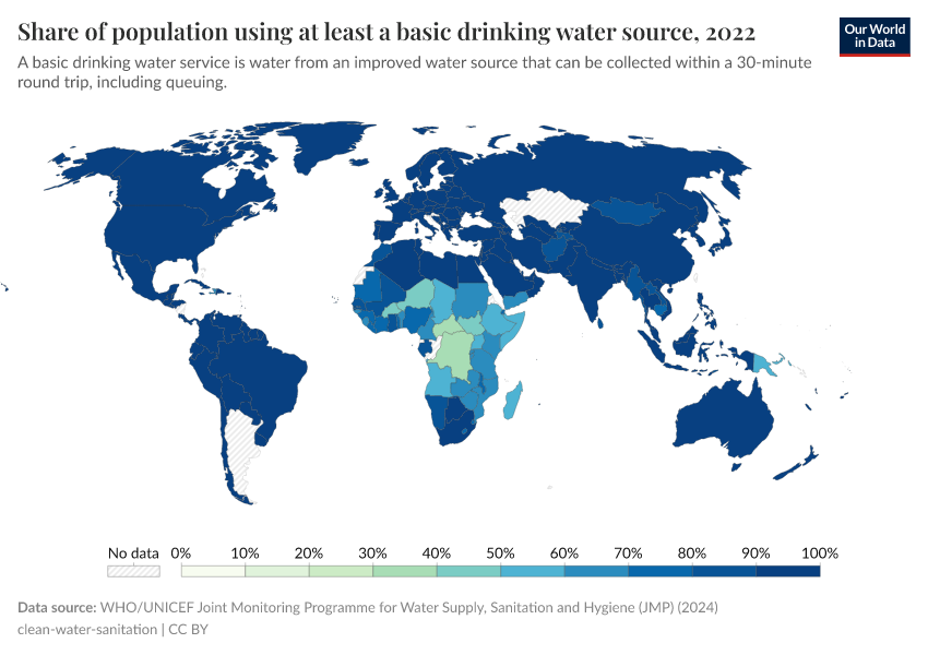 A thumbnail of the "Share of population using at least a basic drinking water source" chart