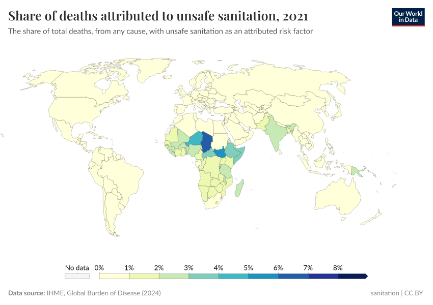 A thumbnail of the "Share of deaths attributed to unsafe sanitation" chart