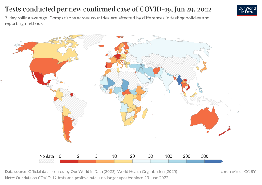 A thumbnail of the "Tests conducted per new confirmed case of COVID-19" chart