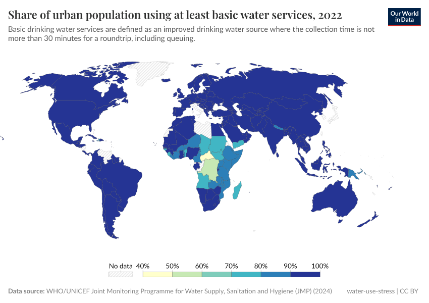 A thumbnail of the "Share of urban population using at least basic water services" chart