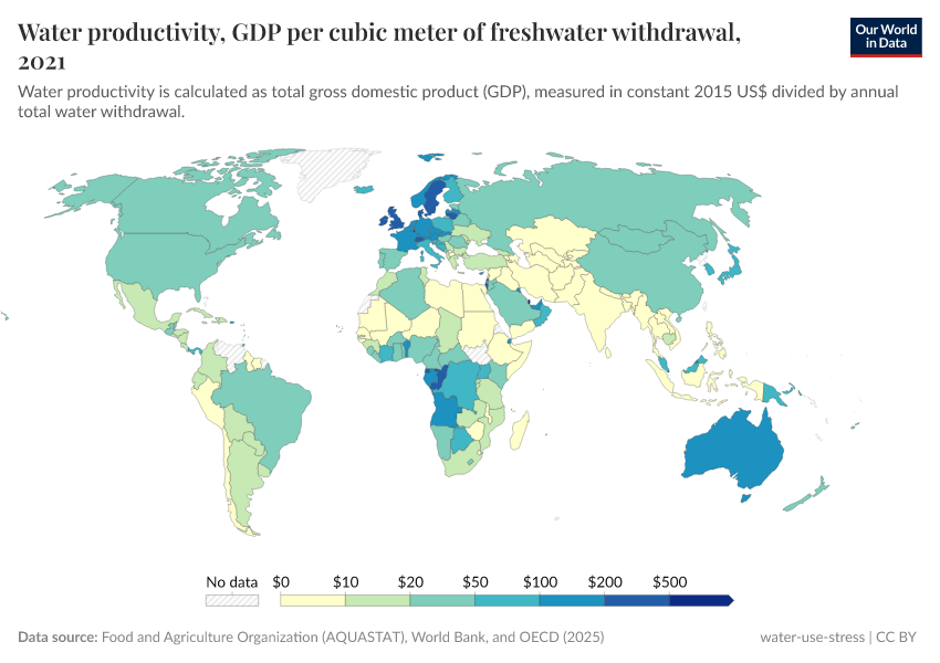 A thumbnail of the "Water productivity, GDP per cubic meter of freshwater withdrawal" chart