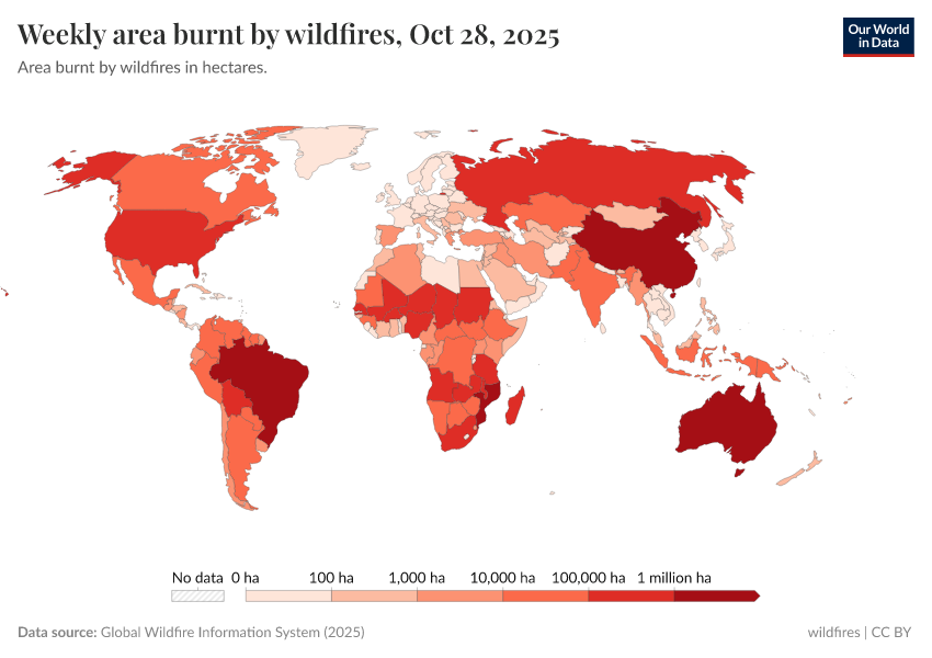 A thumbnail of the "Weekly area burnt by wildfires" chart