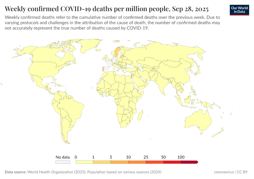 A thumbnail of the "Weekly confirmed COVID-19 deaths per million people" chart