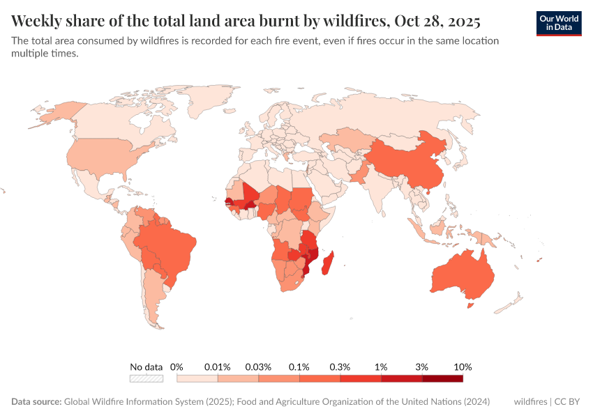 A thumbnail of the "Weekly share of the total land area burnt by wildfires" chart